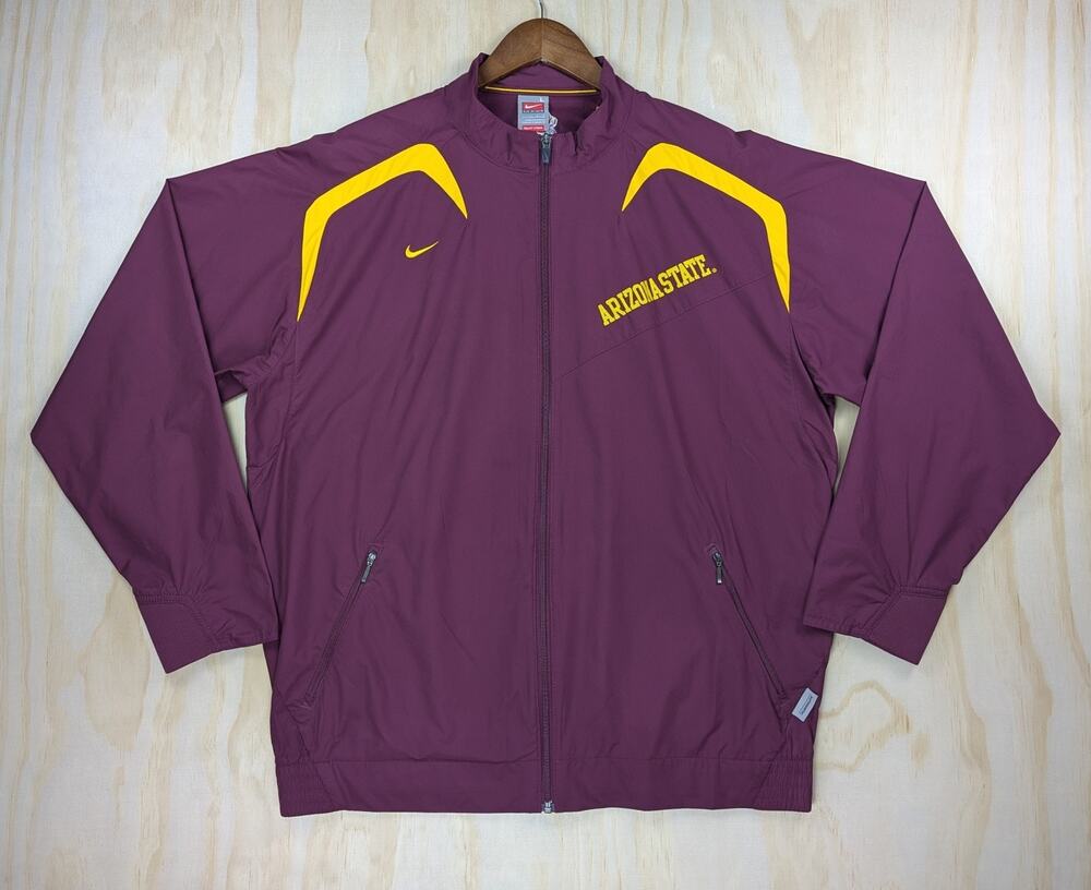 Nike Men's Large ASU Arizona State Sparky Windbreaker Jacket Maroon Full Zip Y2K